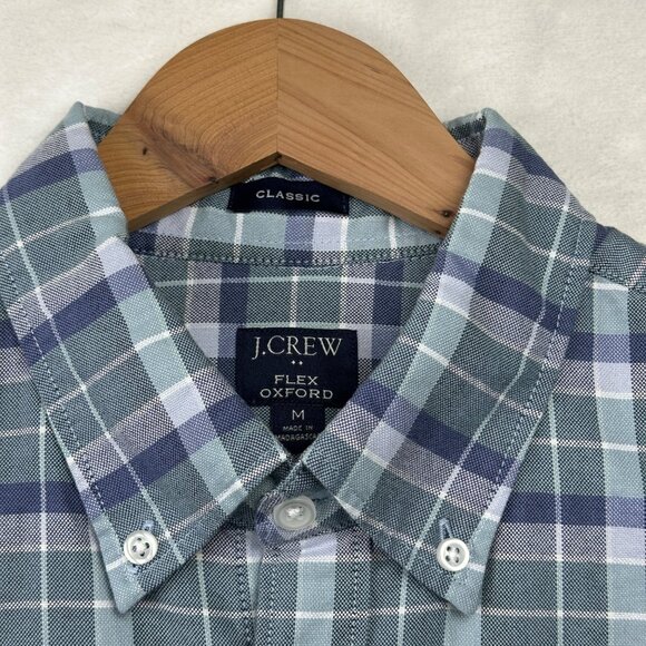 J.Crew Flex Oxford Plaid Shirt M Classic Fit Blue Button Down Casual Flannel NEW - Picture 3 of 8